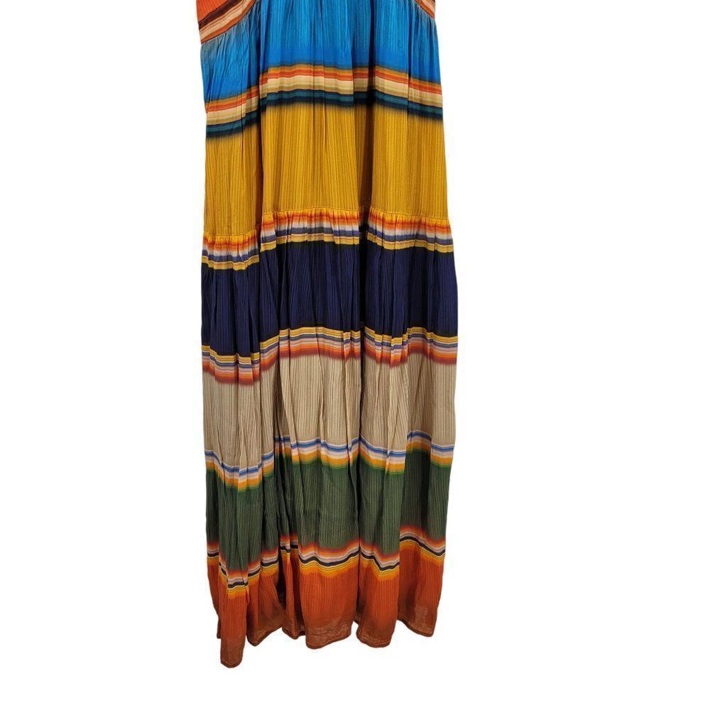 Anthropologie Tanvi Kedia V-Neck Colorblock Midi Dress M Sleeveless Tiered Pleat - Picture 8 of 10